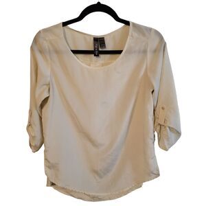 Fun & Flirt Womens Sz S Tan Solid 3/4 Sleeve Blouse